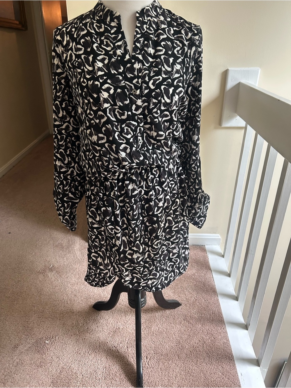 Sam Edelman Black and White Printed Long-Sleeve Dress